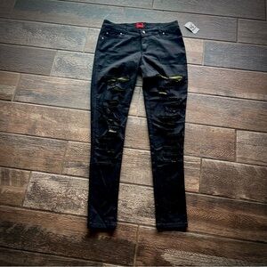 Vintage TRIPP black skinny jeans distressed with lime mesh inserts 9